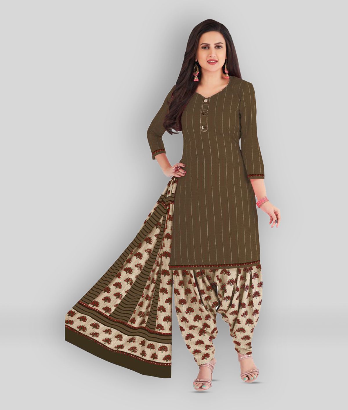     			SIMMU - Brown Straight Cotton Women's Stitched Salwar Suit ( Pack of 1 )