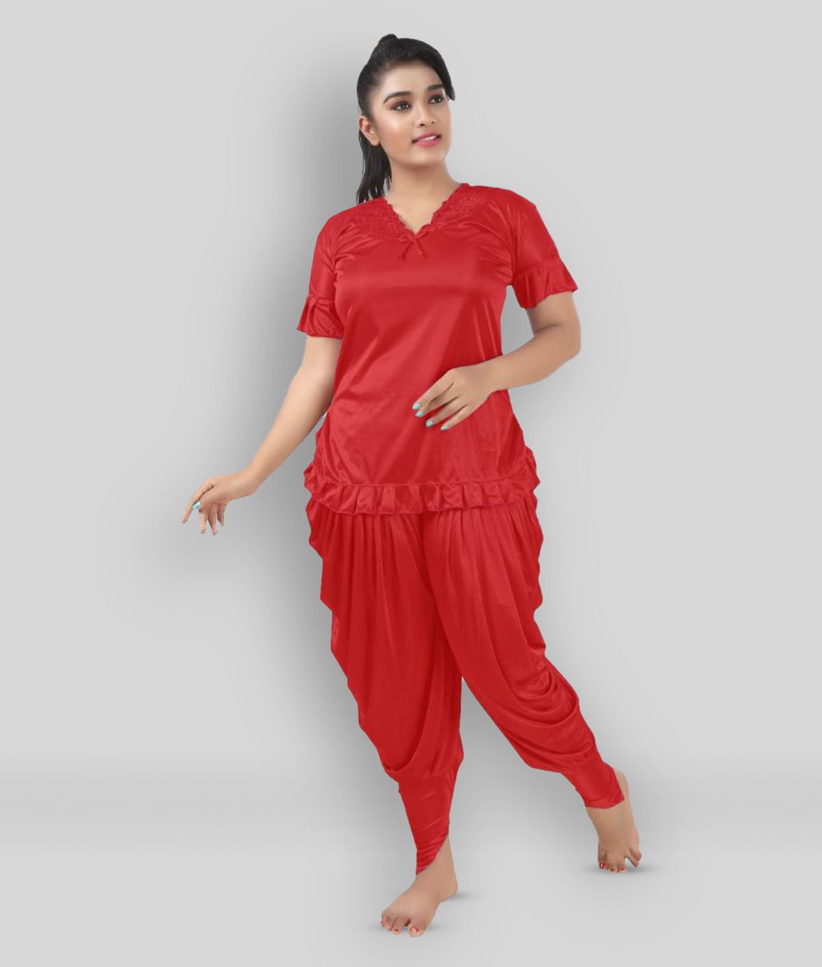     			SWANGIYA - Red Satin Women's Nightwear Nightsuit Sets ( Pack of 1 )