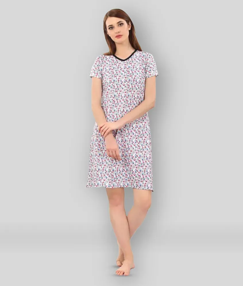 Zebu White Cotton Women s Nightwear Night Dress Buy Zebu