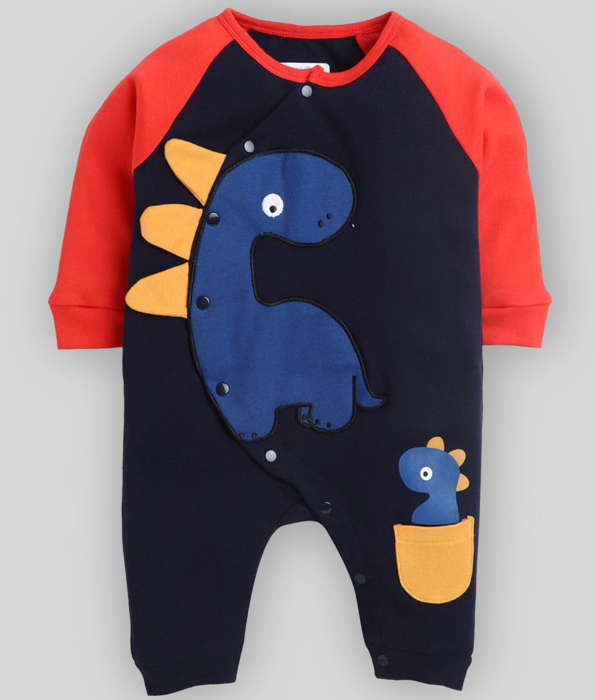     			BUMZEE Navy Blue Full Sleeves Boys Dino Print Sleepsuit Age - 0-3 Months