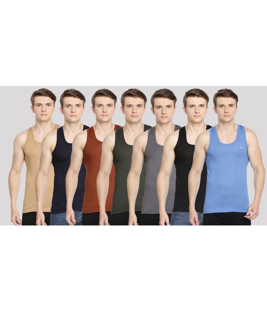     			Pack of 7 Dollar Bigboss Assorted Solid Cotton Blend Men Vest