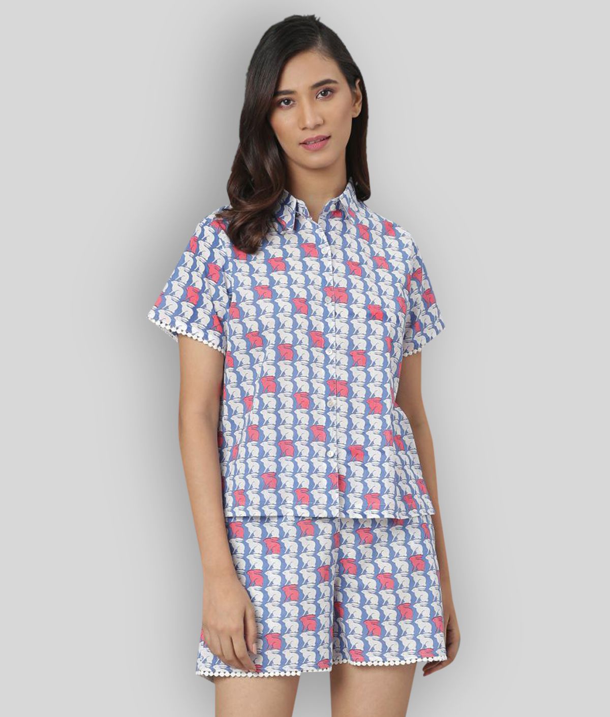 Janasya - Multicolor Cotton Women's Nightwear Nightsuit Sets ( Pack of 1 )