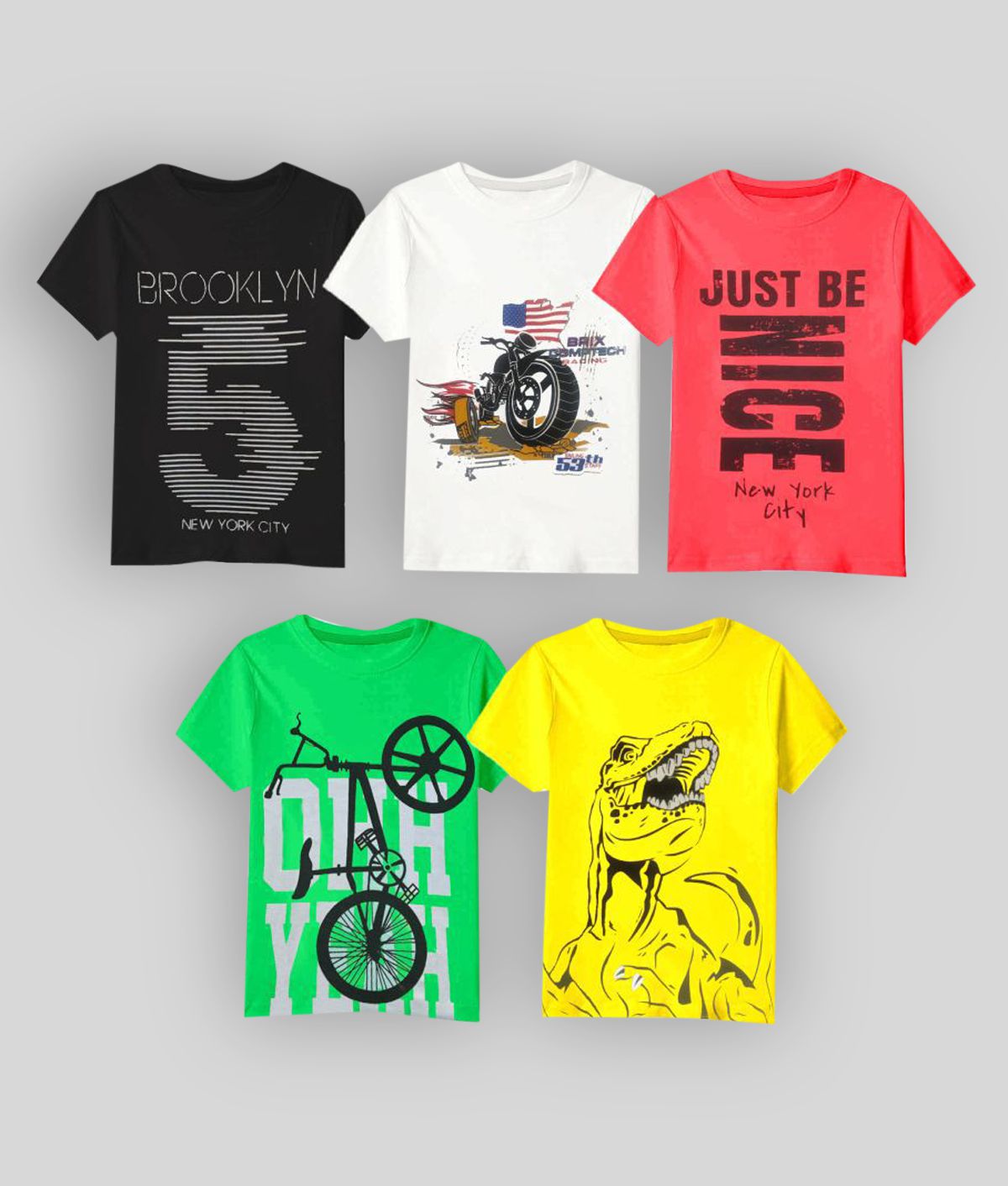     			Kuchipoo - Cotton Blend Regular Fit Multicolor Boys T-Shirt ( Pack of 5 )