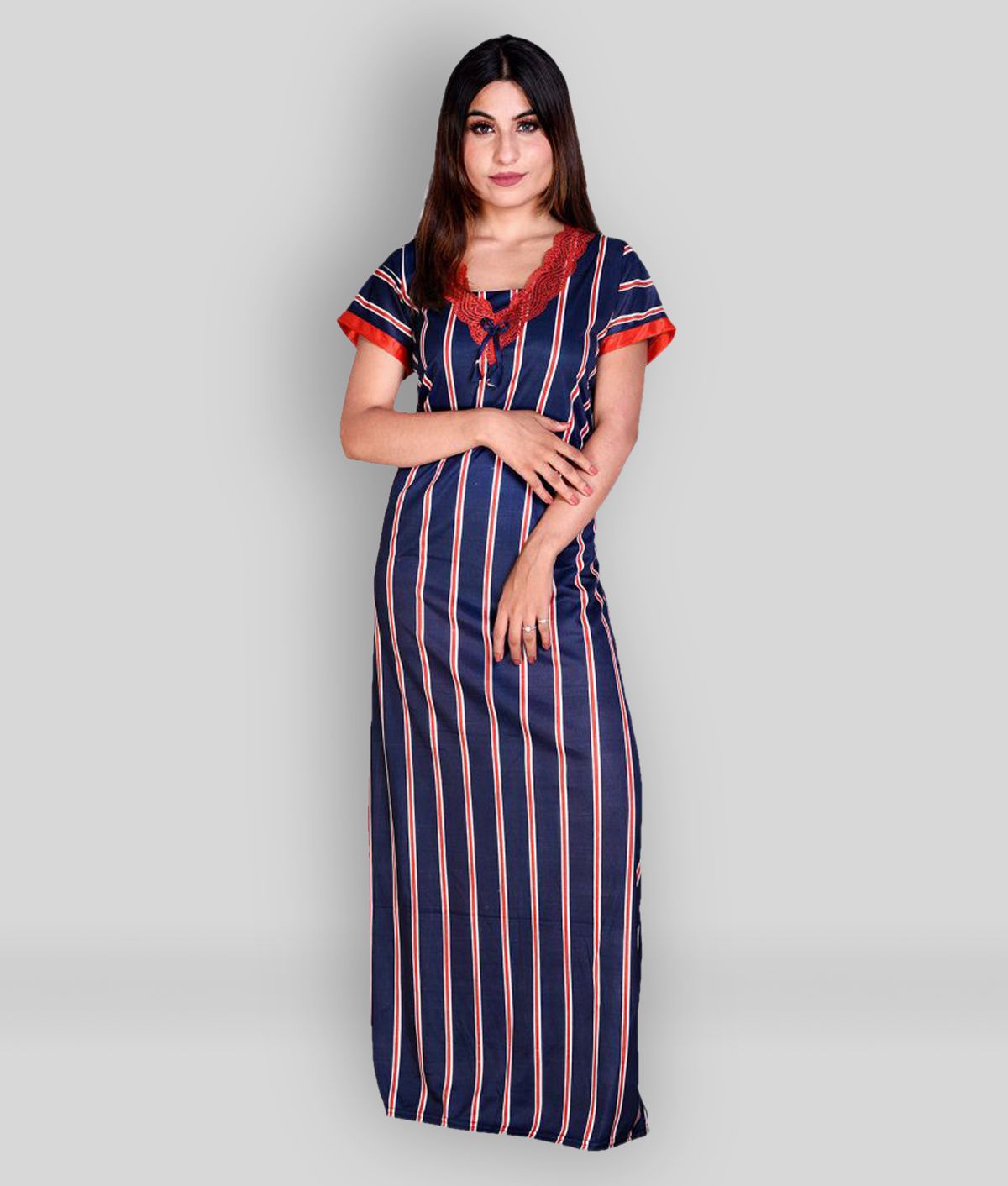     			Raj - Blue Satin Women's Nightwear Nighty & Night Gowns