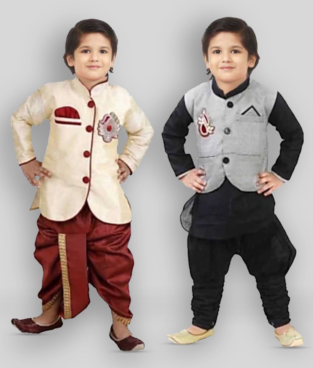     			JCT DRESSES Boys Silk - Pattern Dhoti Kurta Set ( Multicolor , Pack of 1 )