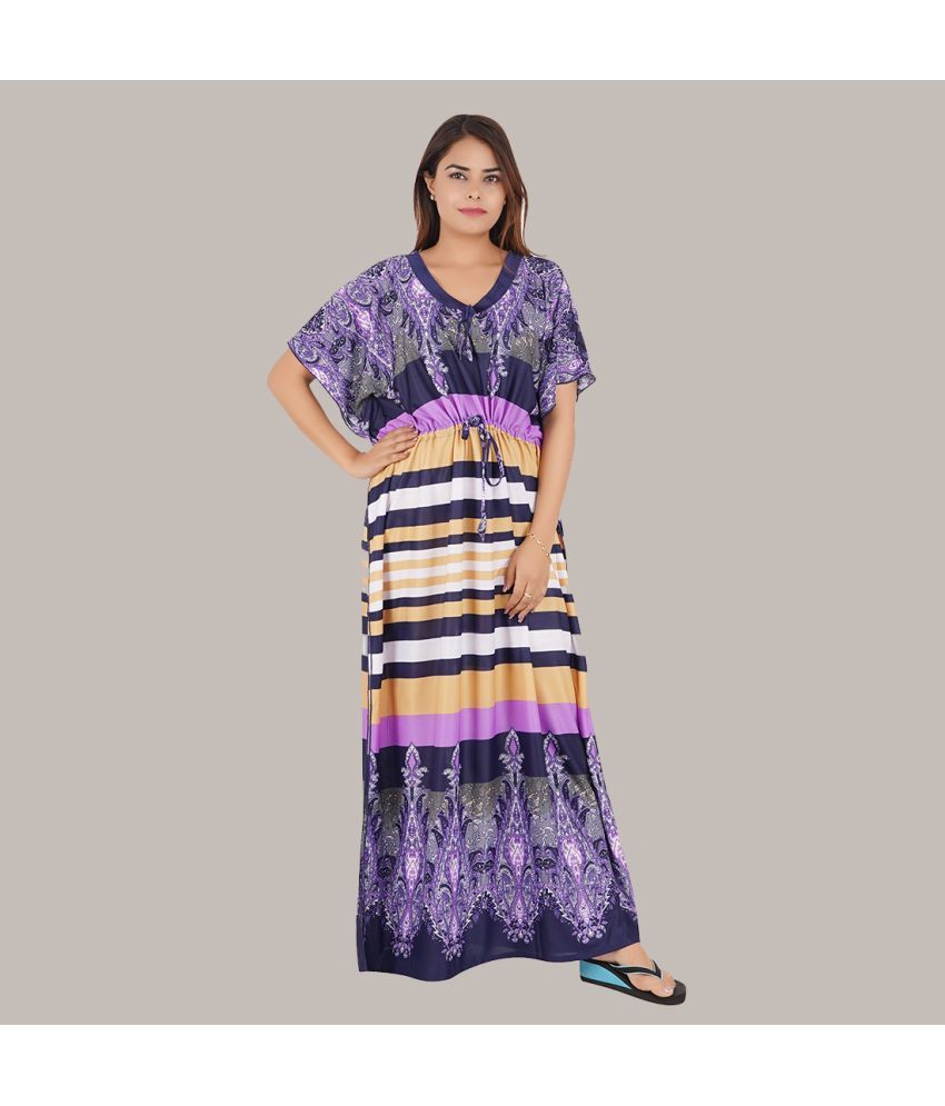     			Gutthi - Purple Satin Women's Nightwear Kaftan Night Dress ( Pack of 1 )