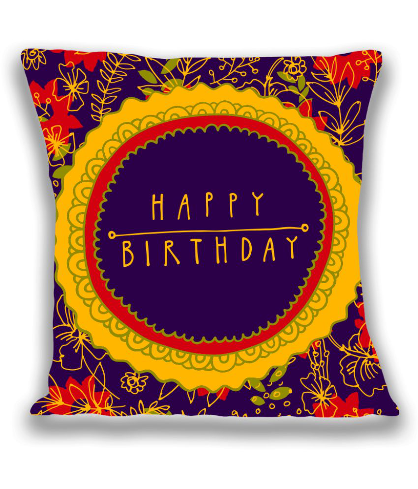 HOMETALES - Happy Birthday Printed Gifting Cushion With Filler- Blue (12X12 Inch)