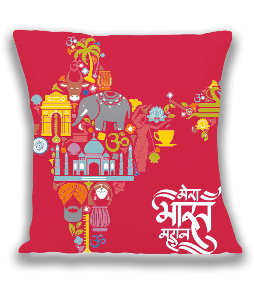 HOMETALES - Mera Bharat Mahaan Printed Gifting Cushion With Filler- Red (12X12 Inch)