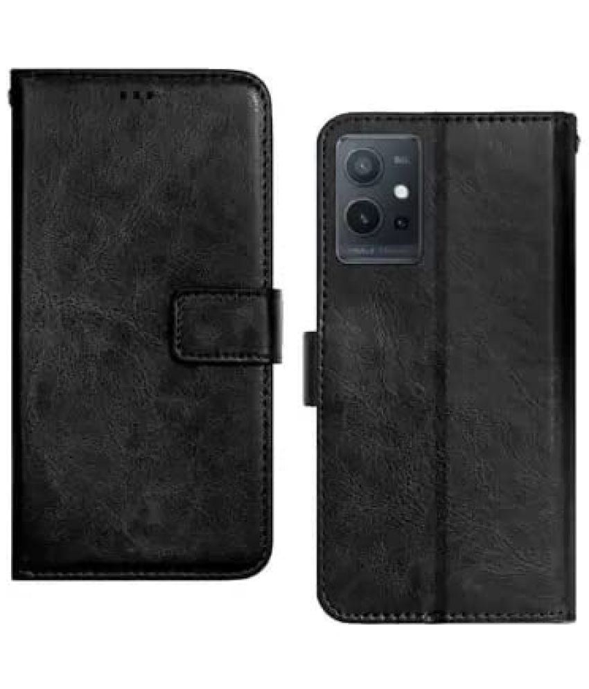    			Kosher Traders - Black Artificial Leather Flip Cover Compatible For Vivo T1 5g ( Pack of 1 )