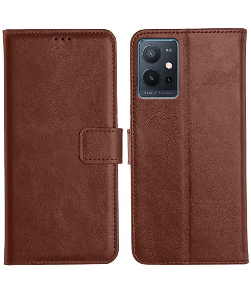     			Kosher Traders - Brown Artificial Leather Flip Cover Compatible For Vivo T1 5g ( Pack of 1 )