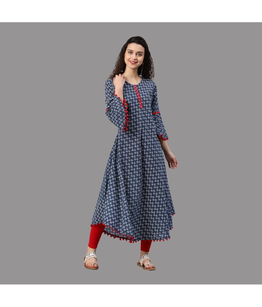     			Yash Gallery - Blue Cotton Women's Asymmetrical Kurti ( Pack of 1 )