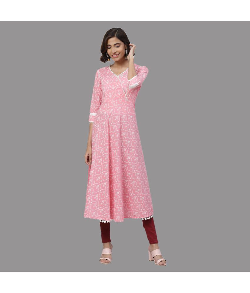     			Yash Gallery - Pink Cotton Women's Flared Kurti ( Pack of 1 )