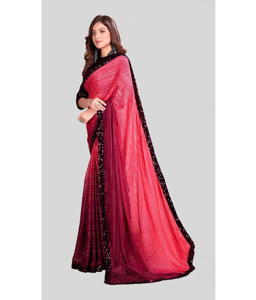     			Darshita International - Pink Georgette Saree With Blouse Piece ( Pack of 1 )