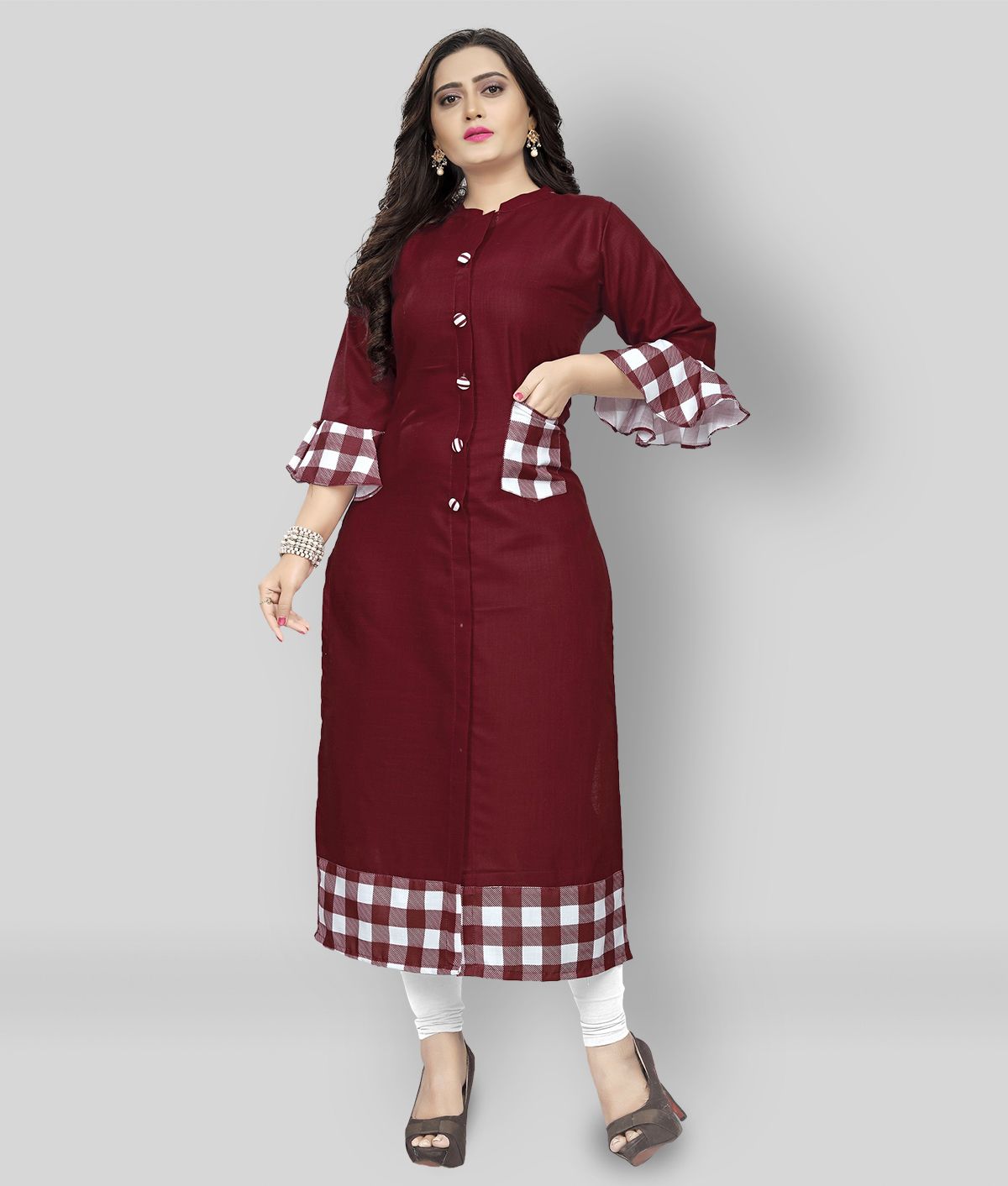     			Lerkiza - Maroon Cotton Women's Straight Kurti ( Pack of 1 )