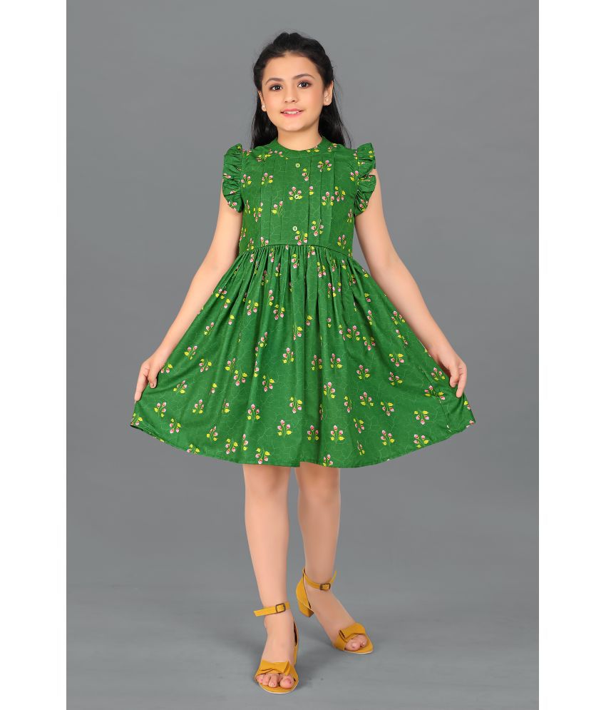     			MIRROW TRADE - Green Rayon Girls Fit And Flare Dress ( Pack of 1 )