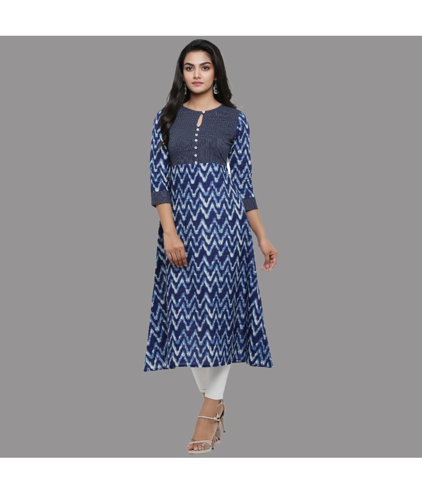     			Yash Gallery - Blue Cotton Women's Flared Kurti ( Pack of 1 )