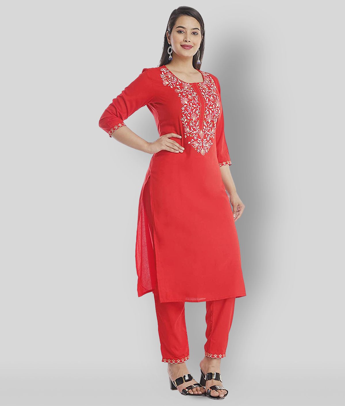     			G4Girl - Red Straight Rayon Women's Stitched Salwar Suit ( Pack of 1 )