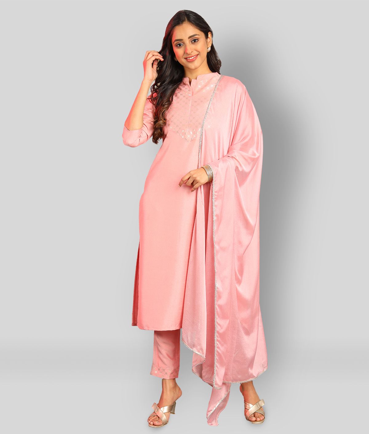     			Janasya - Pink Straight Silk Women's Stitched Salwar Suit ( Pack of 1 )