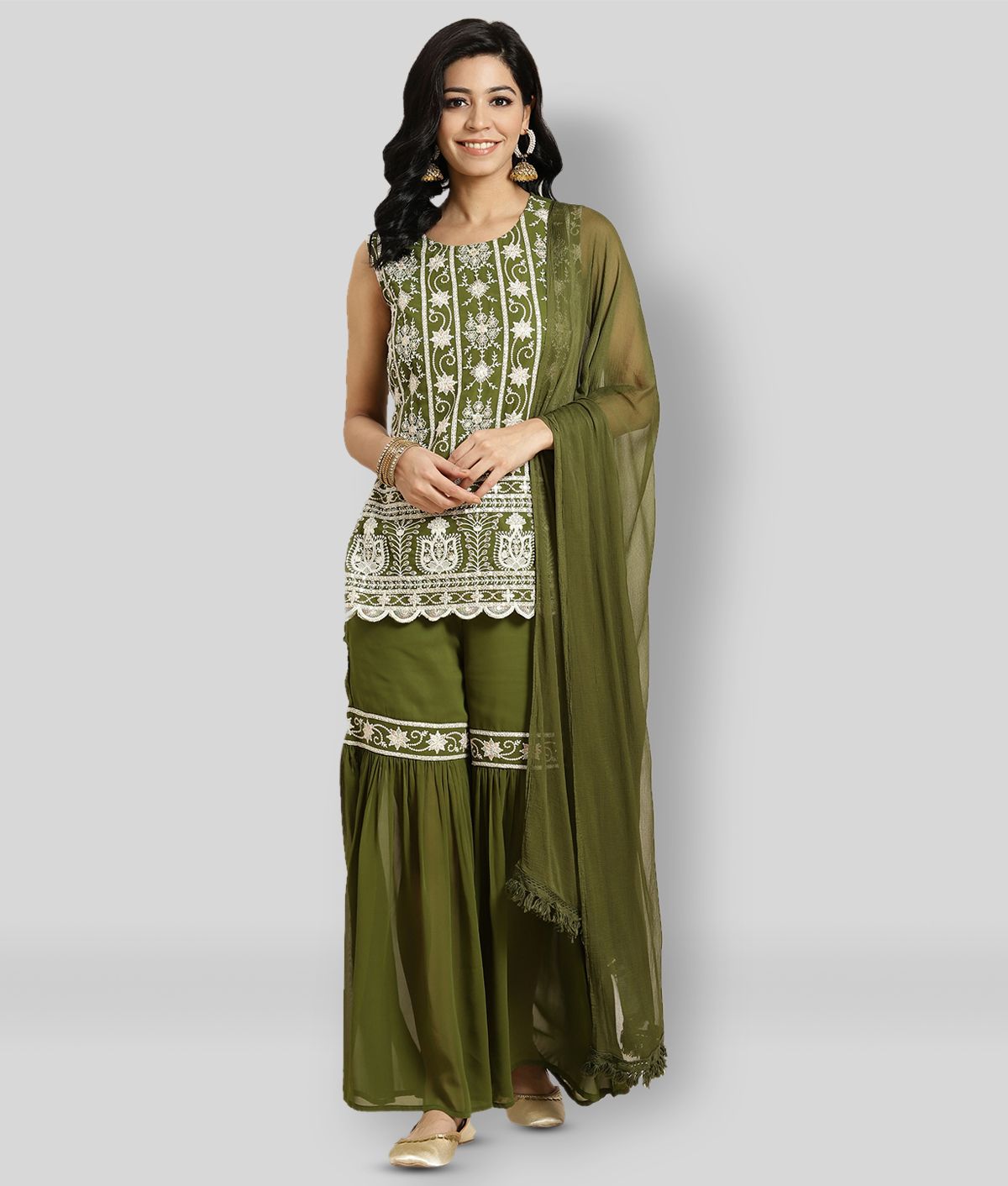     			Juniper - Green Straight Georgette Women's Stitched Salwar Suit ( Pack of 1 )