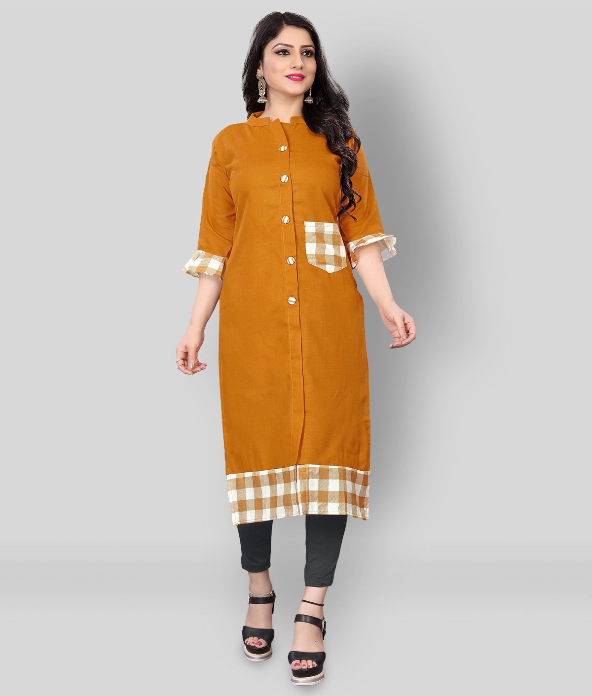     			Lerkiza - Gold Cotton Women's Front Slit Kurti ( Pack of 1 )