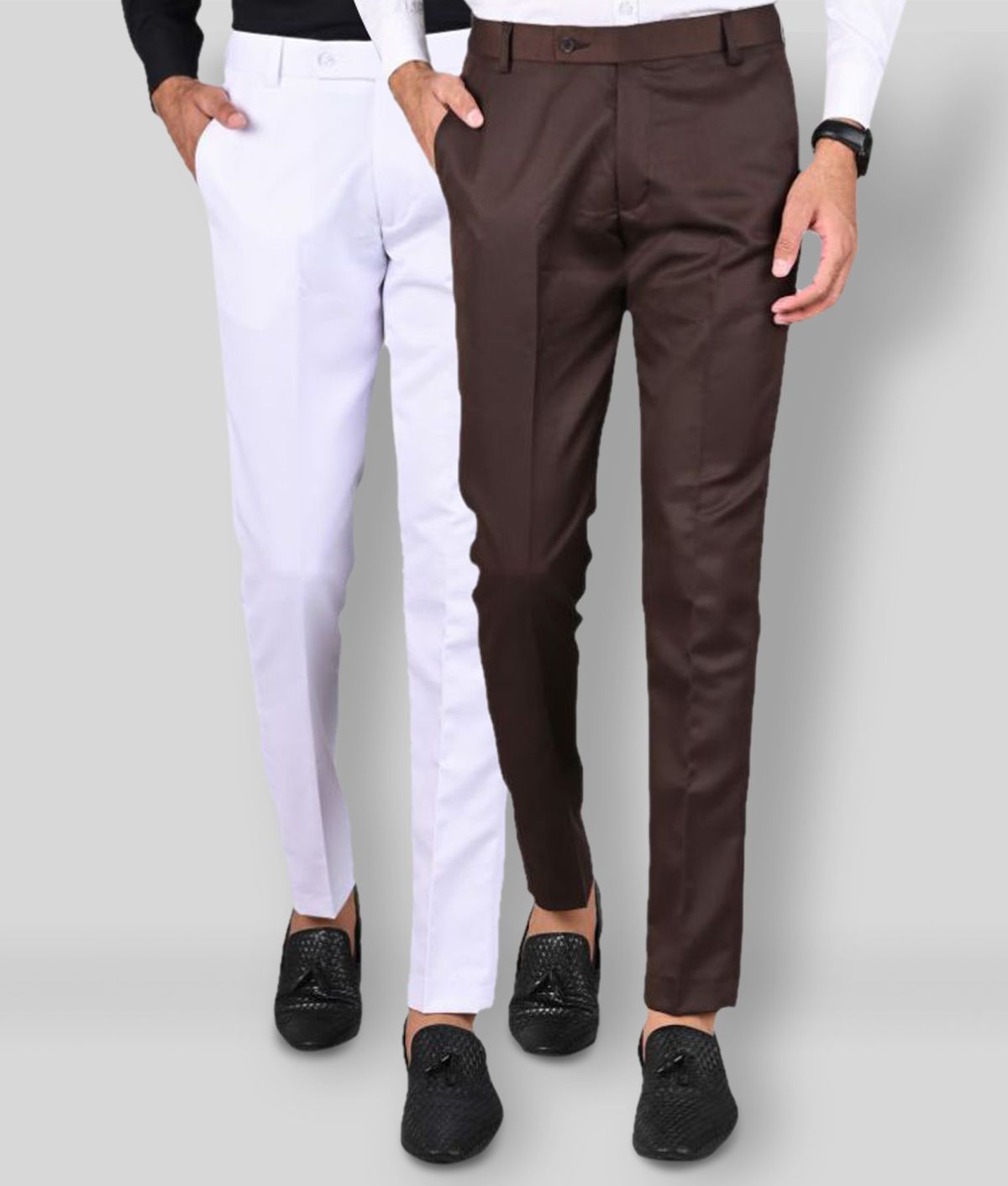     			MANCREW - Brown Polycotton Slim - Fit Men's Formal Pants ( Pack of 2 )