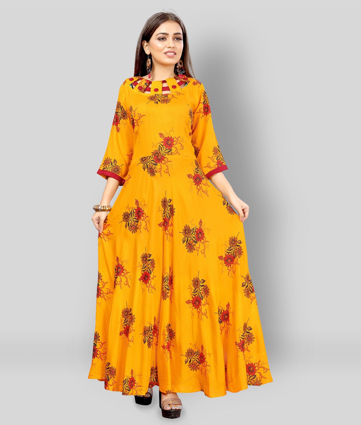     			MEESORRA - Yellow Rayon Women's Flared Kurti ( Pack of 1 )