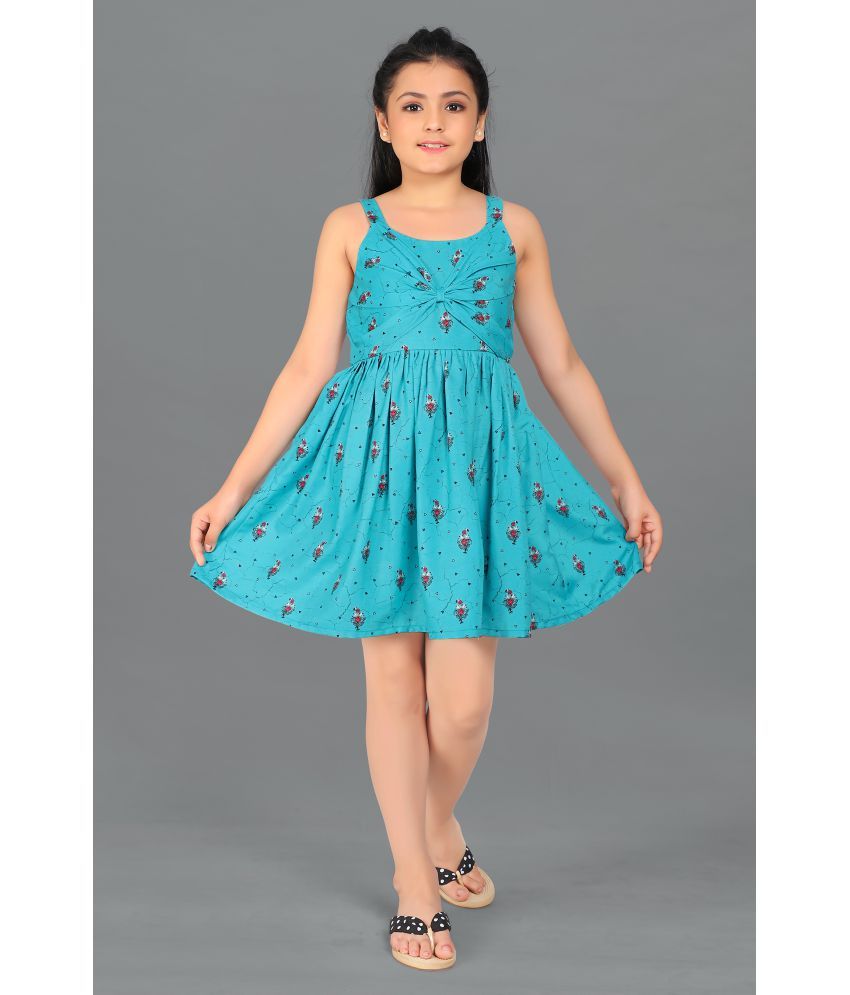     			MIRROW TRADE Rayon Fit And Flare Dress For Girls ( Pack of 1 , Pecock Blue )