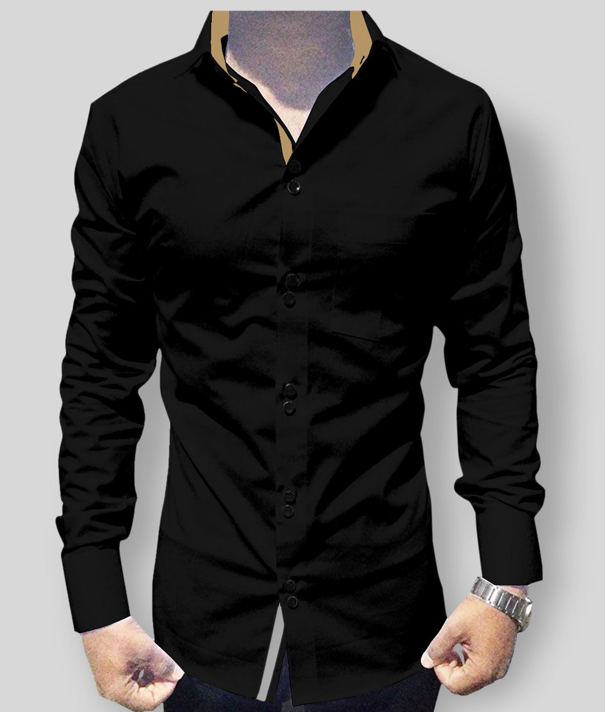 P&V - Black Cotton Blend Slim Fit Men's Casual Shirt (Pack of 1)