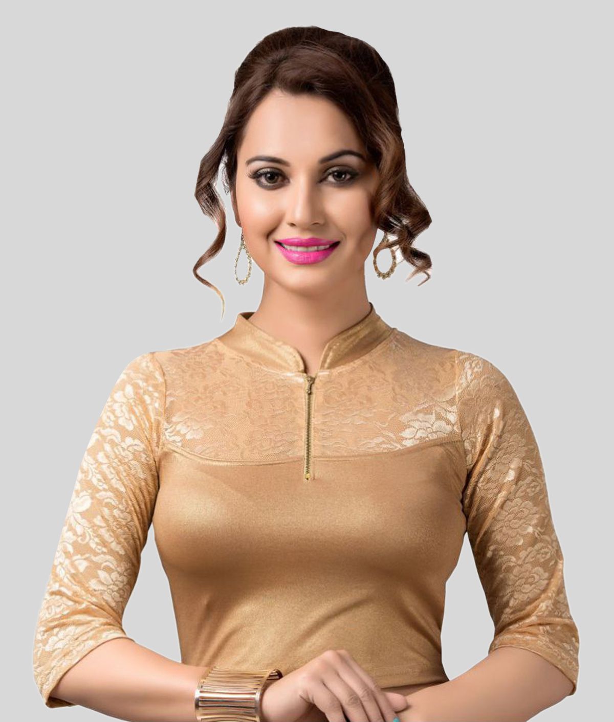 RAJA - Gold Lycra Women's Blouse ( Pack of 1 )