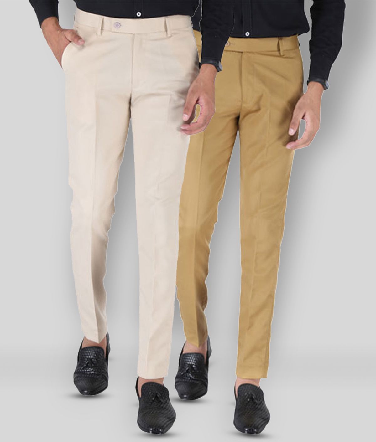     			SREY - Cream Polycotton Slim - Fit Men's Formal Pants ( Pack of 2 )