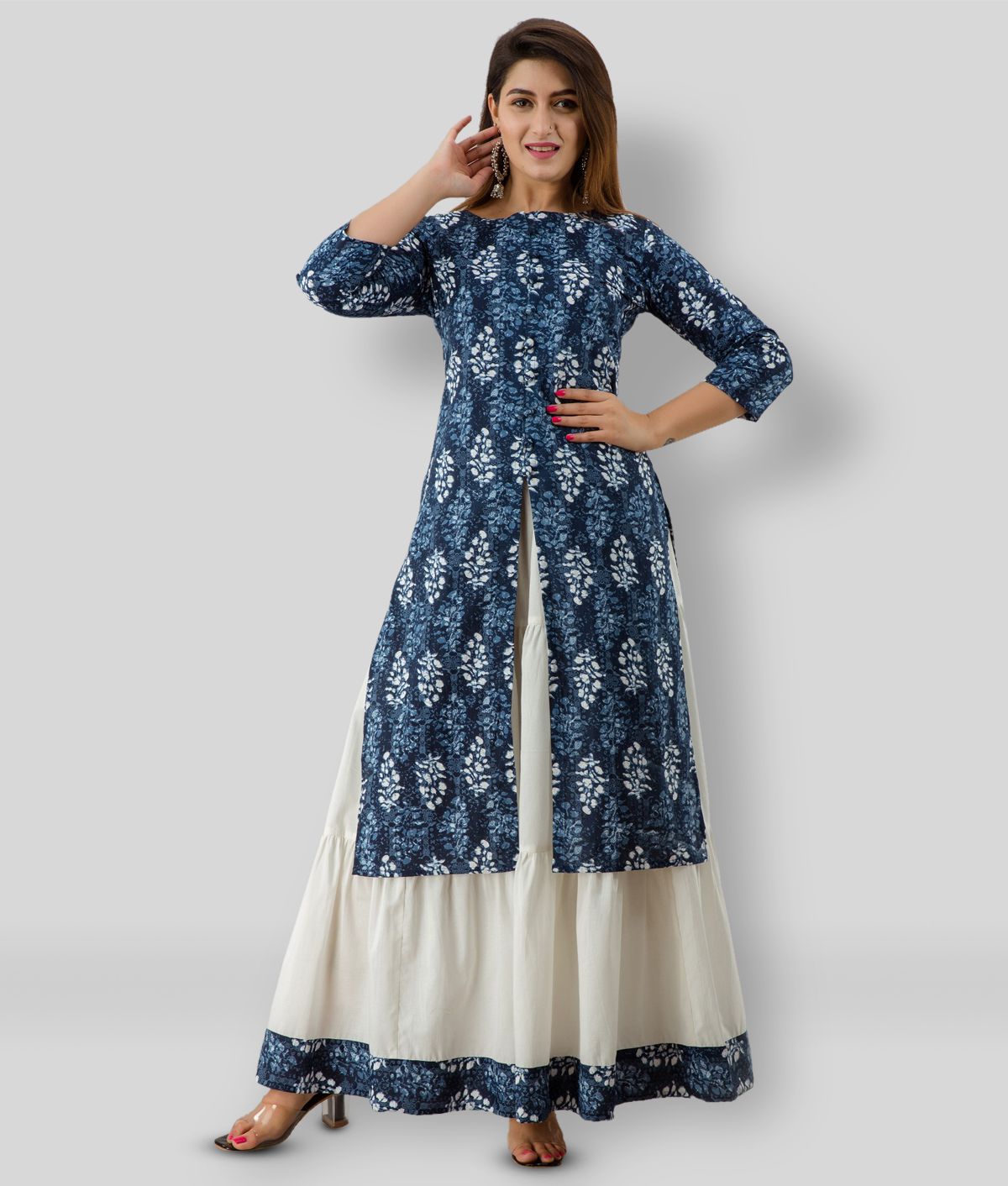     			SVARCHI - Blue Straight Cotton Blend Women's Stitched Salwar Suit ( Pack of 1 )