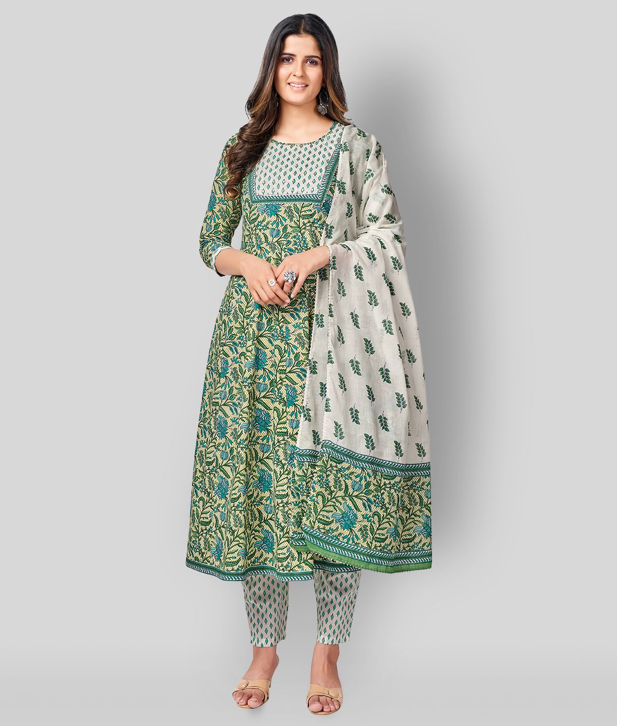     			Vbuyz - Green A-line Cotton Women's Stitched Salwar Suit ( Pack of 1 )