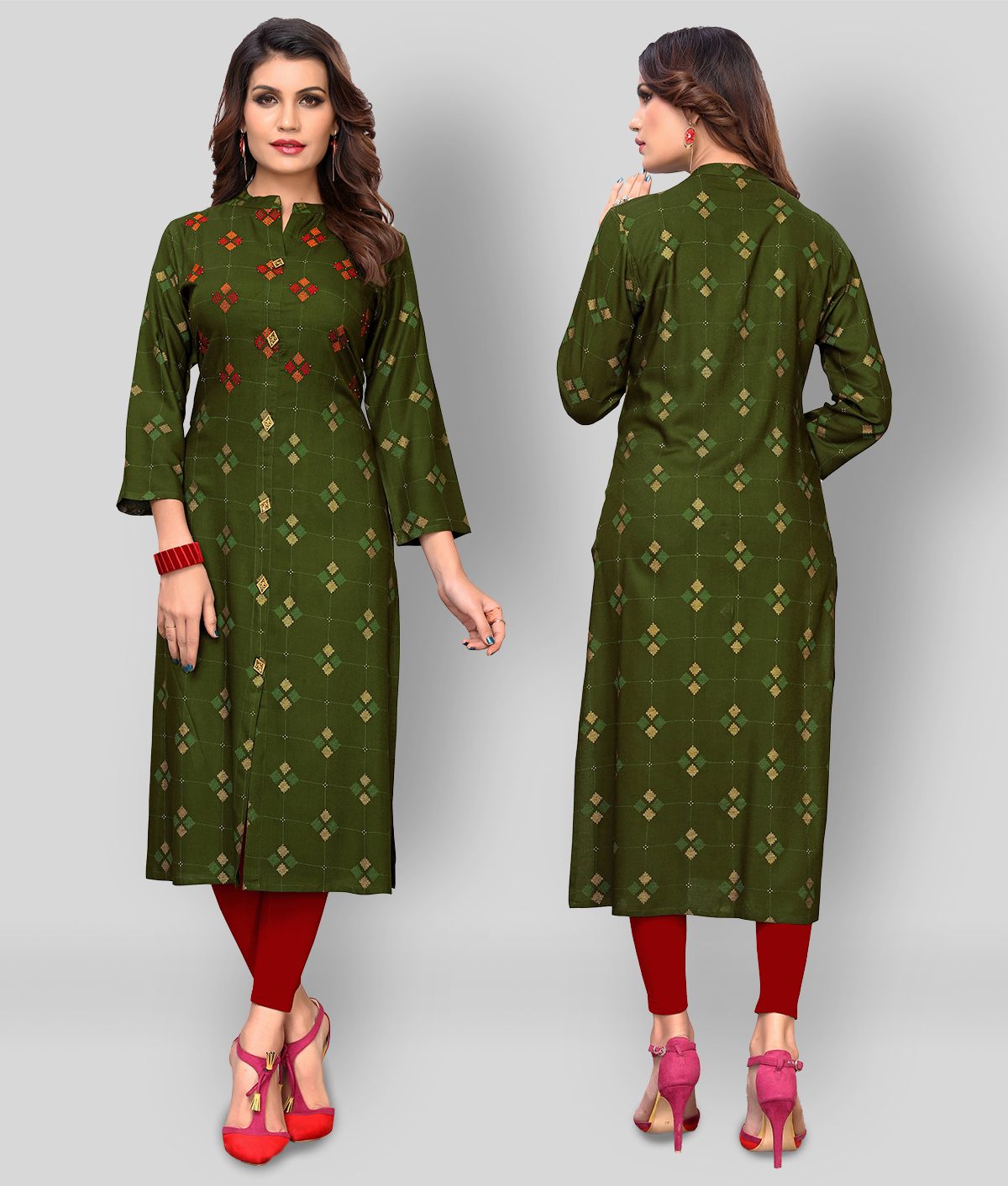     			Vbuyz - Green Rayon Women's Front Slit Kurti ( Pack of 1 )