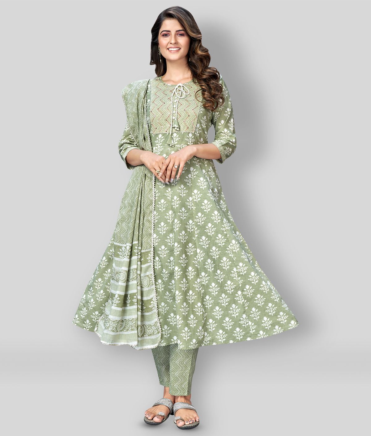     			Vbuyz - Mint Green Anarkali Cotton Women's Stitched Salwar Suit ( Pack of 1 )