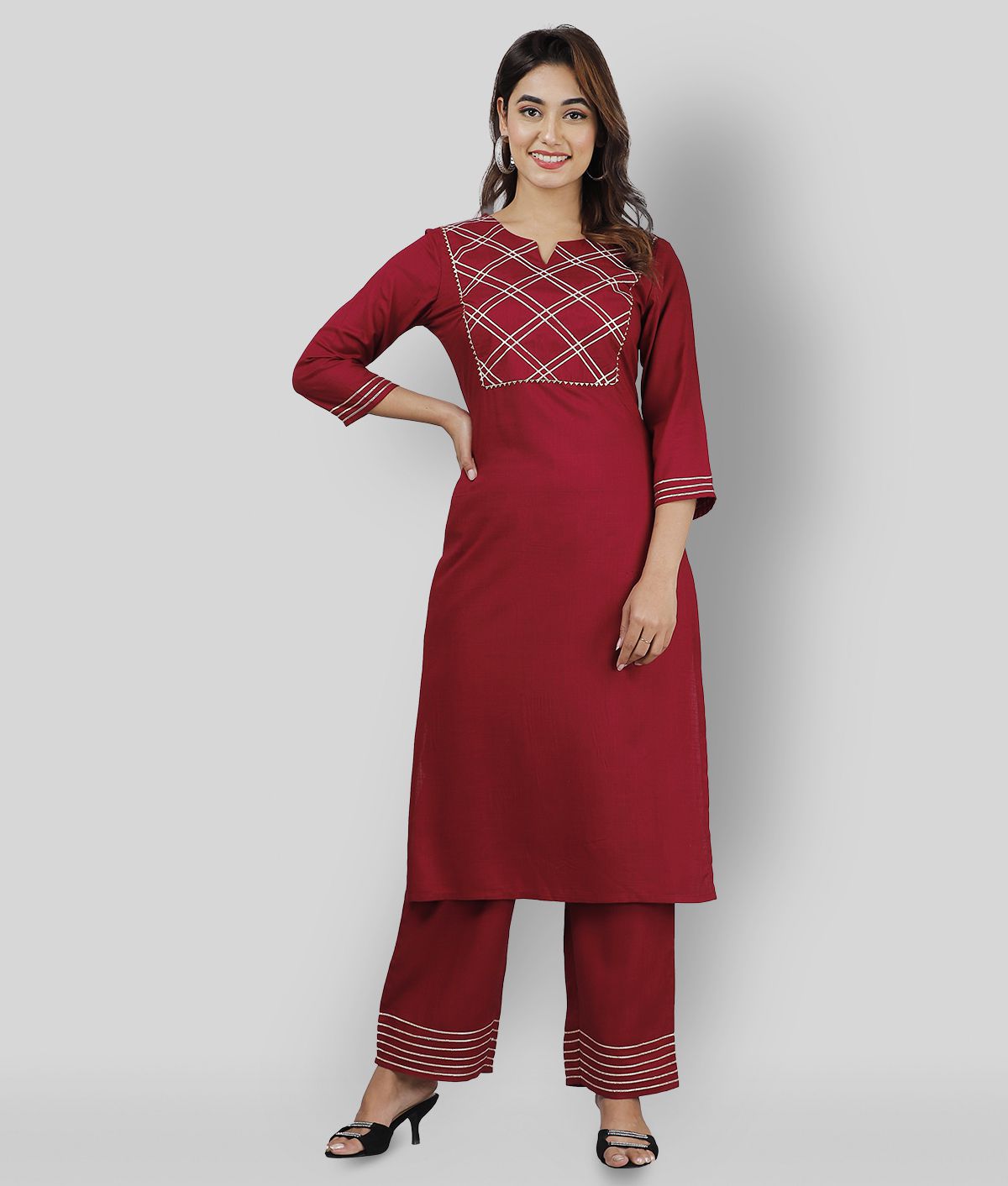     			Doriya - Maroon Straight Rayon Women's Stitched Salwar Suit ( Pack of 1 )