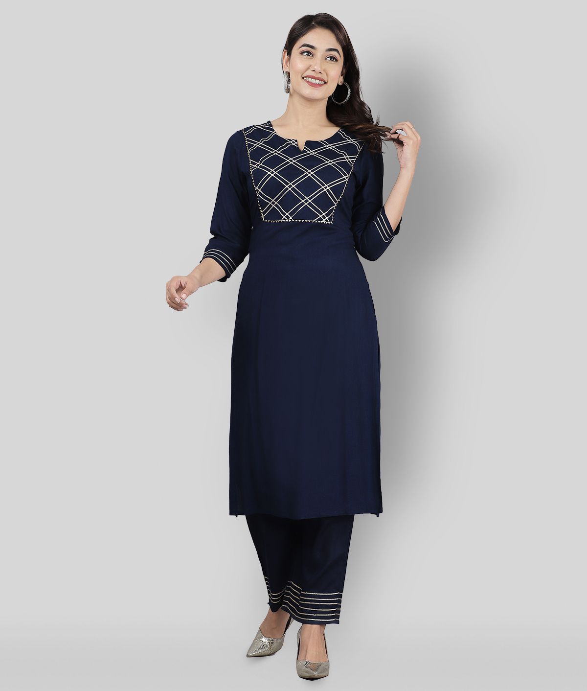     			Doriya - Navy Straight Rayon Women's Stitched Salwar Suit ( Pack of 1 )