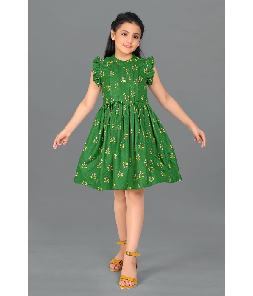     			Fashion Dream - Green Rayon Girls Fit And Flare Dress ( Pack of 1 )