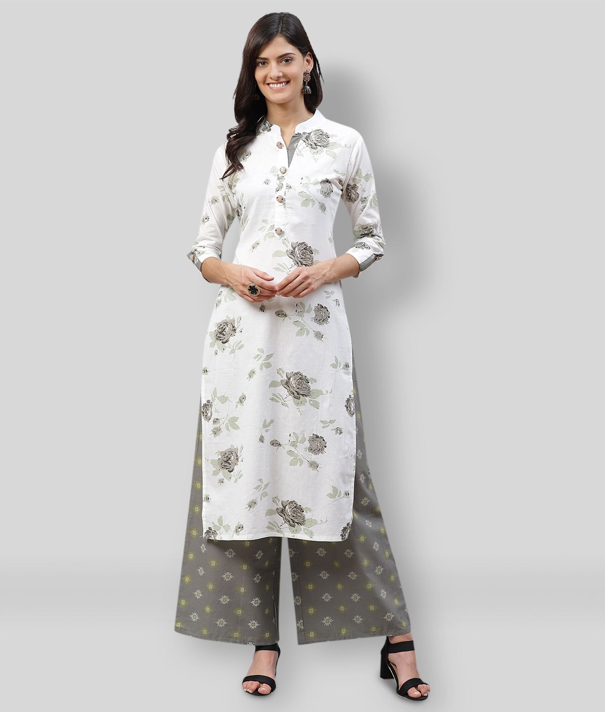    			HIGHLIGHT FASHION EXPORT - White Straight Cotton Women's Stitched Salwar Suit ( Pack of 1 )