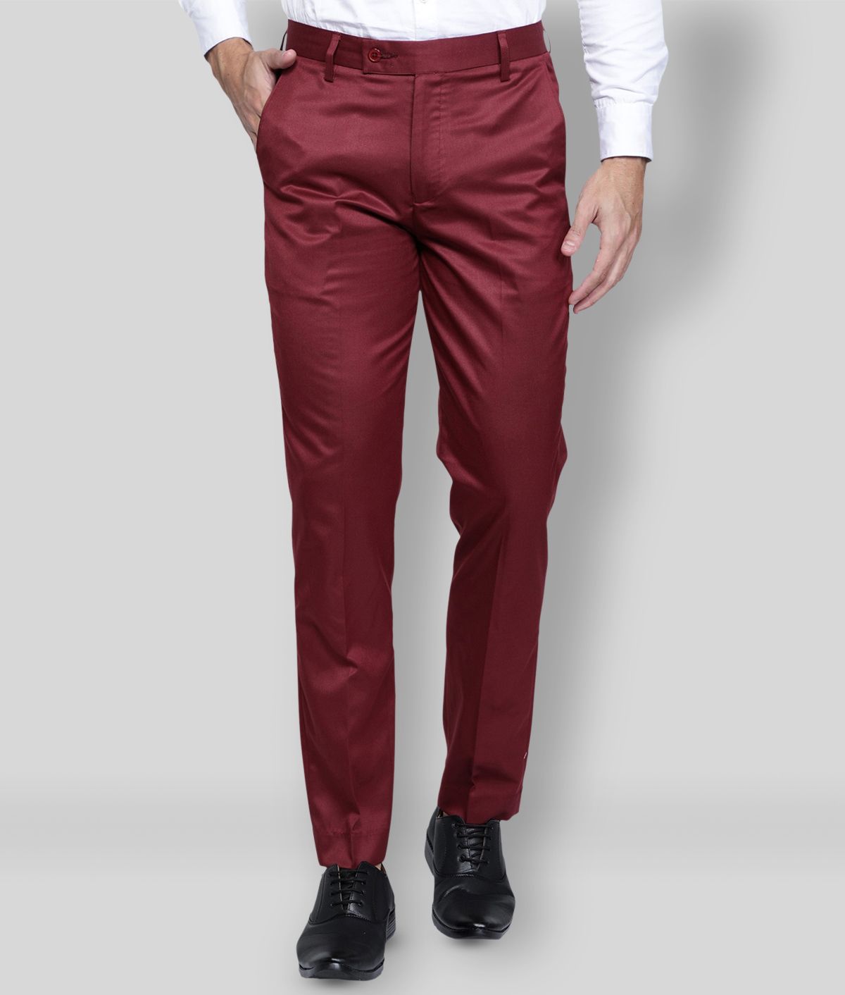     			Haul Chic - Maroon Cotton Blend Slim Fit Men's Formal Pants (Pack of 1)