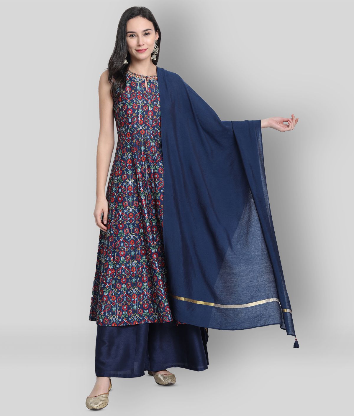     			Janasya - Blue Anarkali Polyester Women's Stitched Salwar Suit ( Pack of 1 )