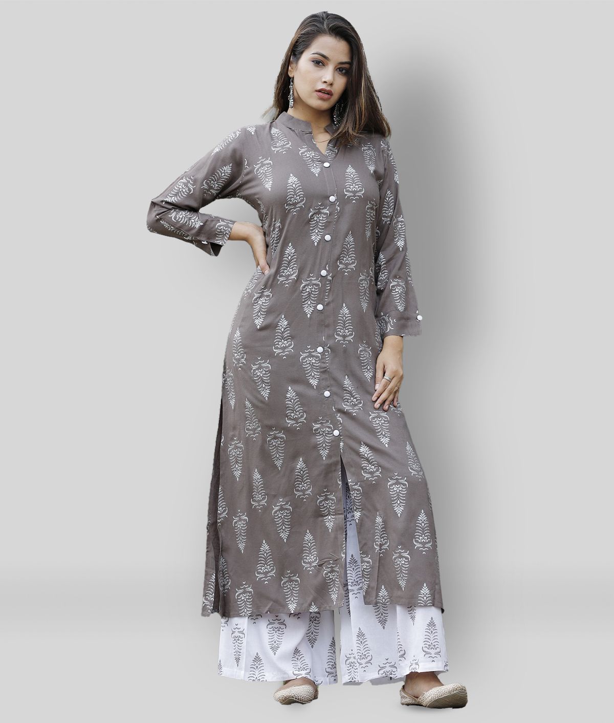 Lee Moda - Dark Grey Straight Rayon Women's Stitched Salwar Suit ( Pack of 1 )