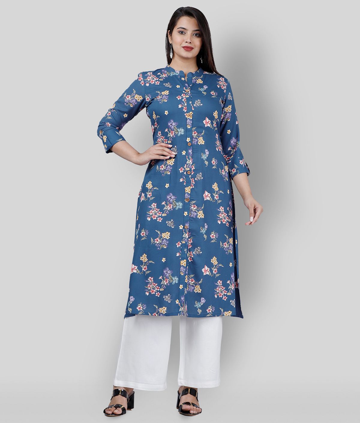     			MAUKA - Blue Blue Straight Rayon Women's Stitched Salwar Suit ( Pack of 1 )