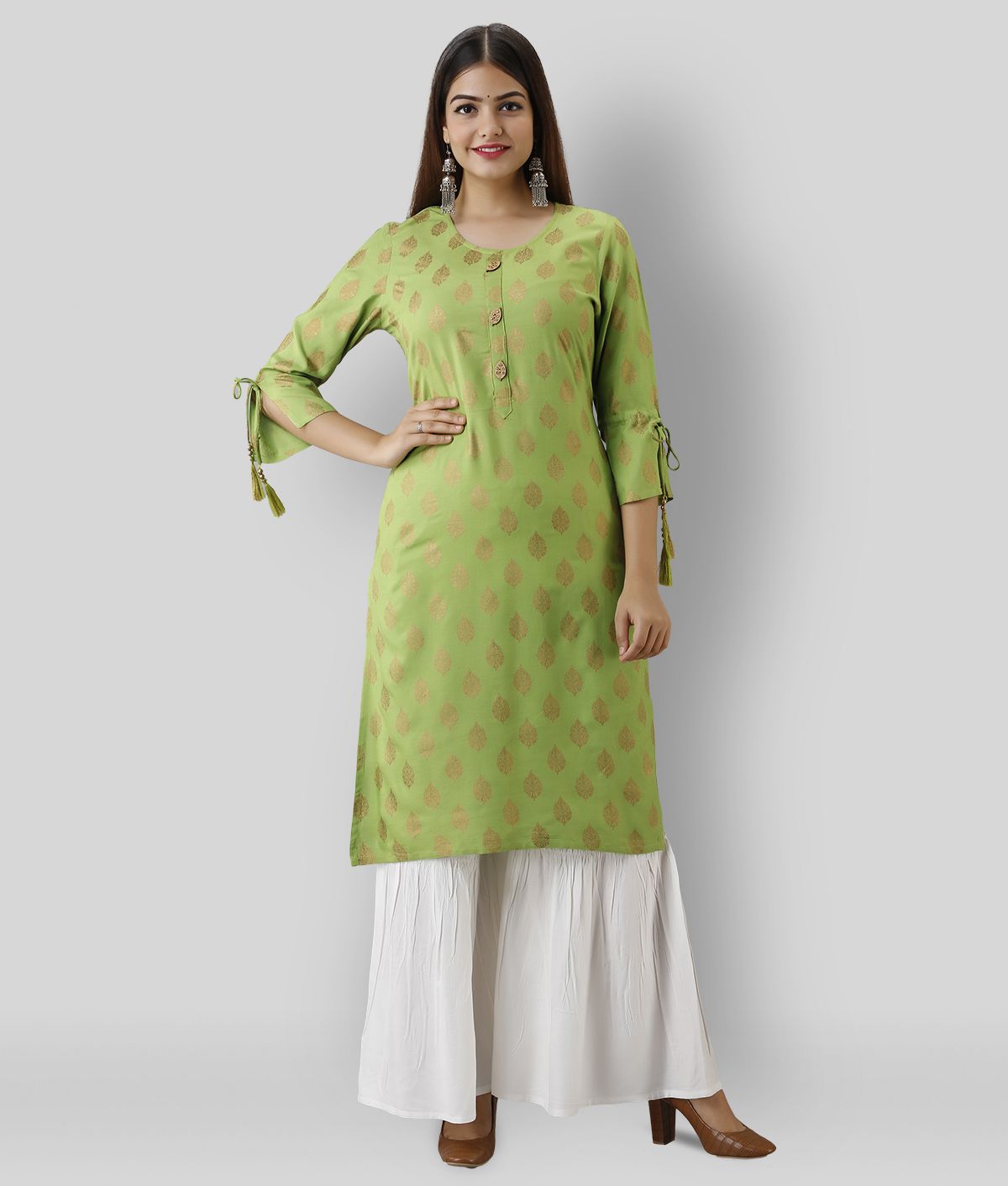 MAUKA - Green Green Straight Rayon Women's Stitched Salwar Suit ( Pack of 1 )