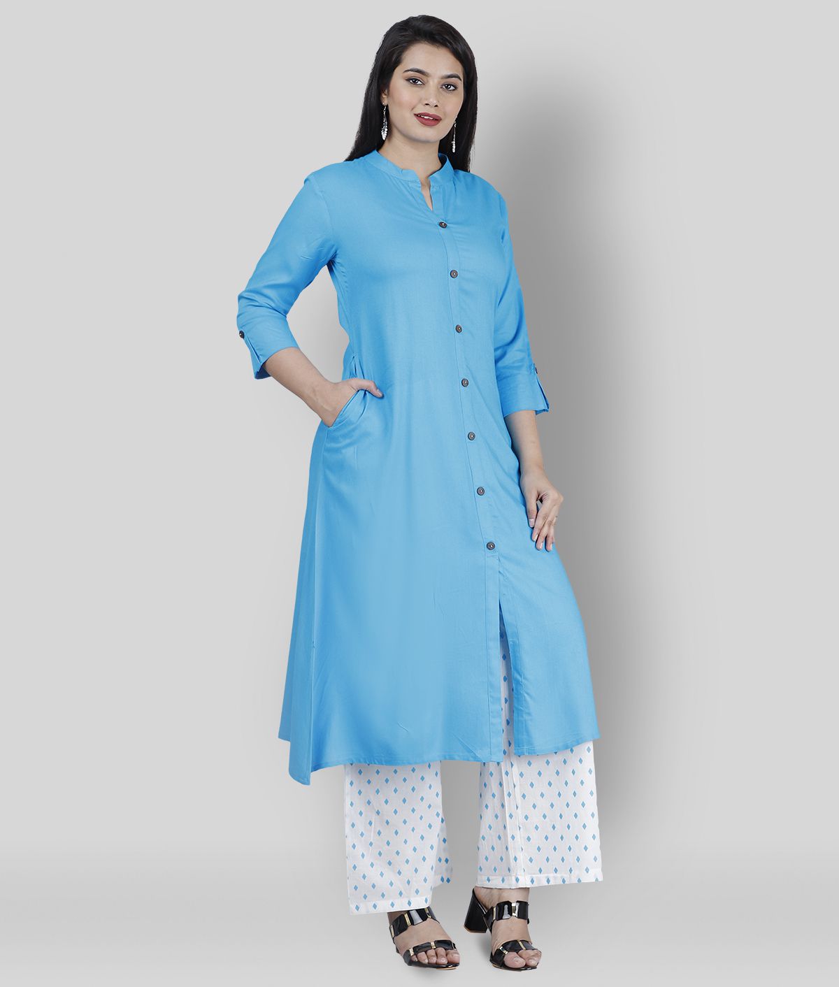     			MAUKA - Light Blue Blue Straight Rayon Women's Stitched Salwar Suit ( Pack of 1 )