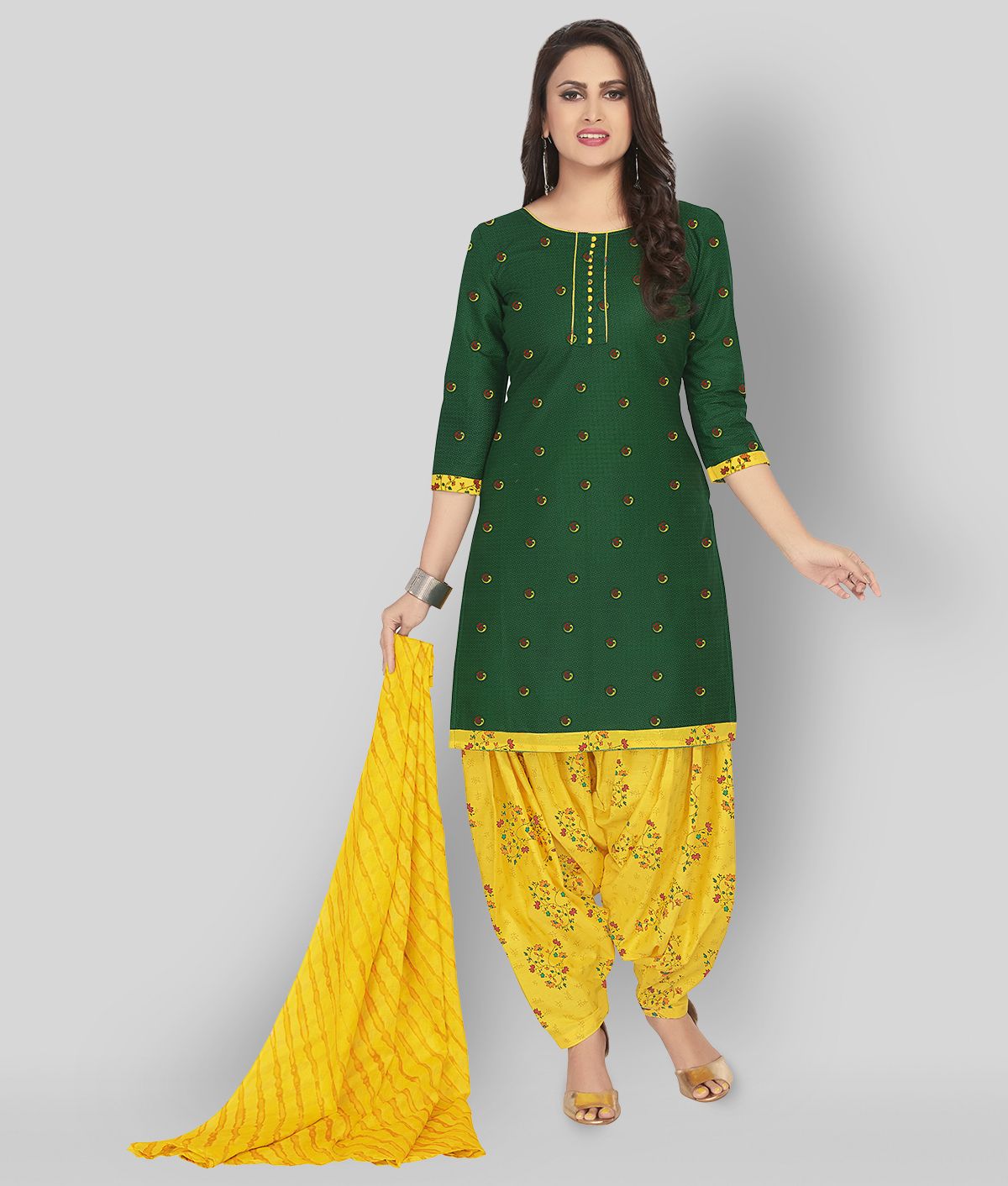     			SIMMU - Green Straight Cotton Women's Stitched Salwar Suit ( Pack of 1 )