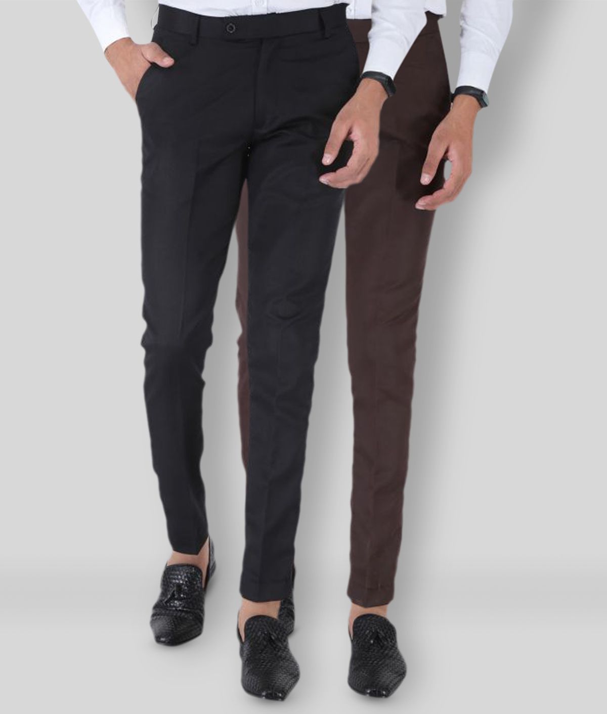     			SREY - Black Polycotton Slim - Fit Men's Chinos ( Pack of 2 )