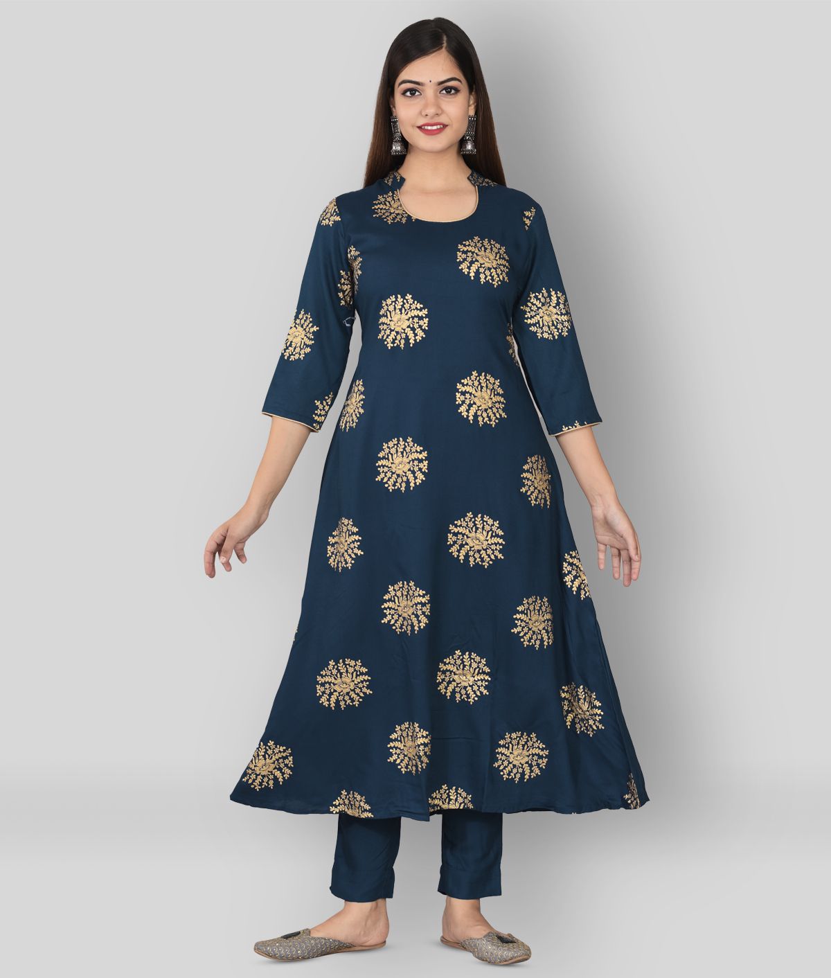     			The Style Story - Navy Blue A-line Rayon Women's Stitched Salwar Suit ( Pack of 1 )