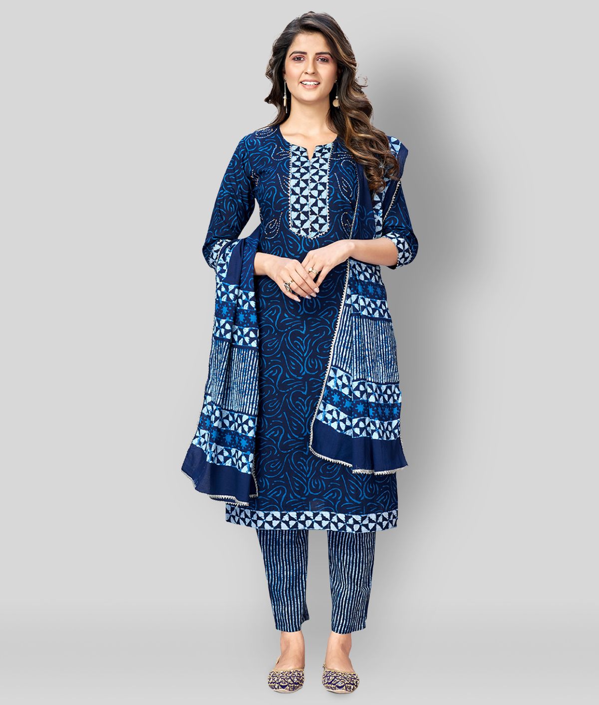     			Vbuyz - Blue Straight Cotton Women's Stitched Salwar Suit ( Pack of 1 )