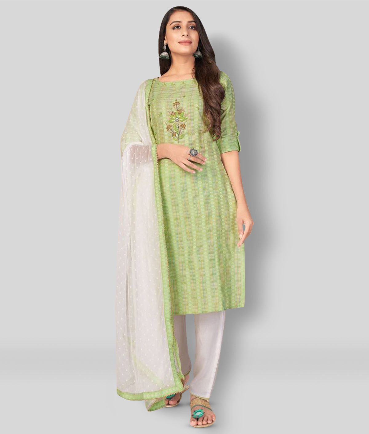     			Vbuyz - Green Straight Cotton Women's Stitched Salwar Suit ( Pack of 1 )