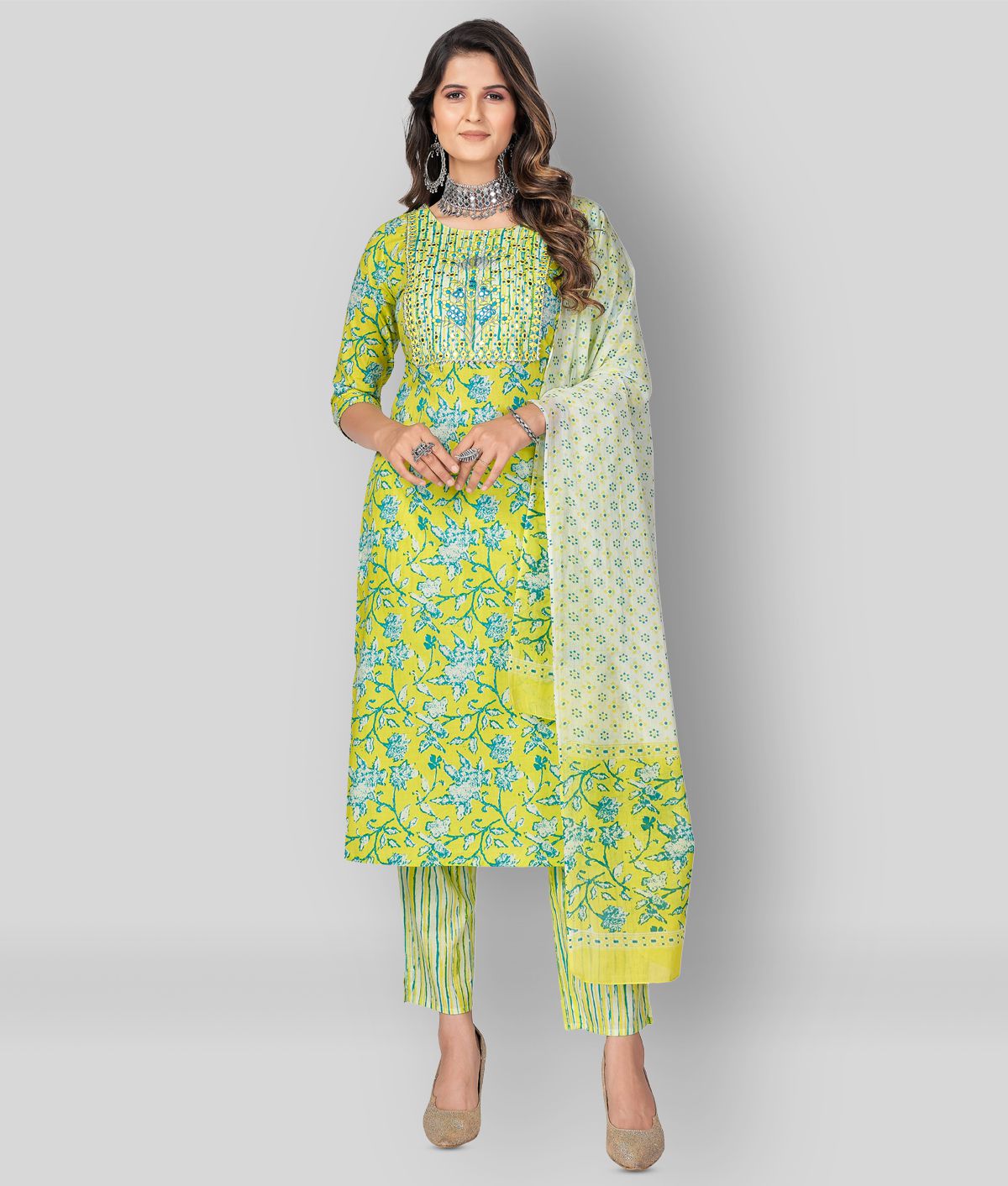     			Vbuyz - Yellow Straight Cotton Women's Stitched Salwar Suit ( Pack of 1 )